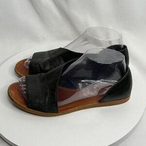 1.State Sandals Women’s Size 6.5 Black Celvin Leather D'Orsay Flat Open Toe